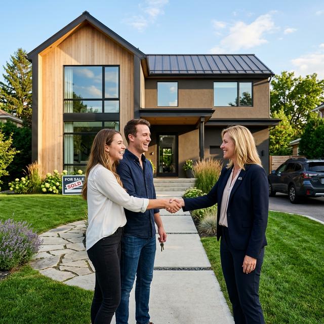 Happy home buyers working with a realtor